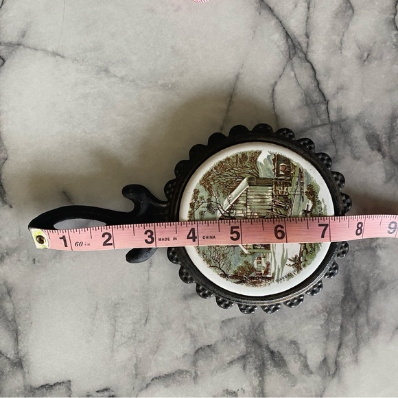 Vintage Currier & Ives Cast Iron and Tile Trivet - Picture 6 of 6